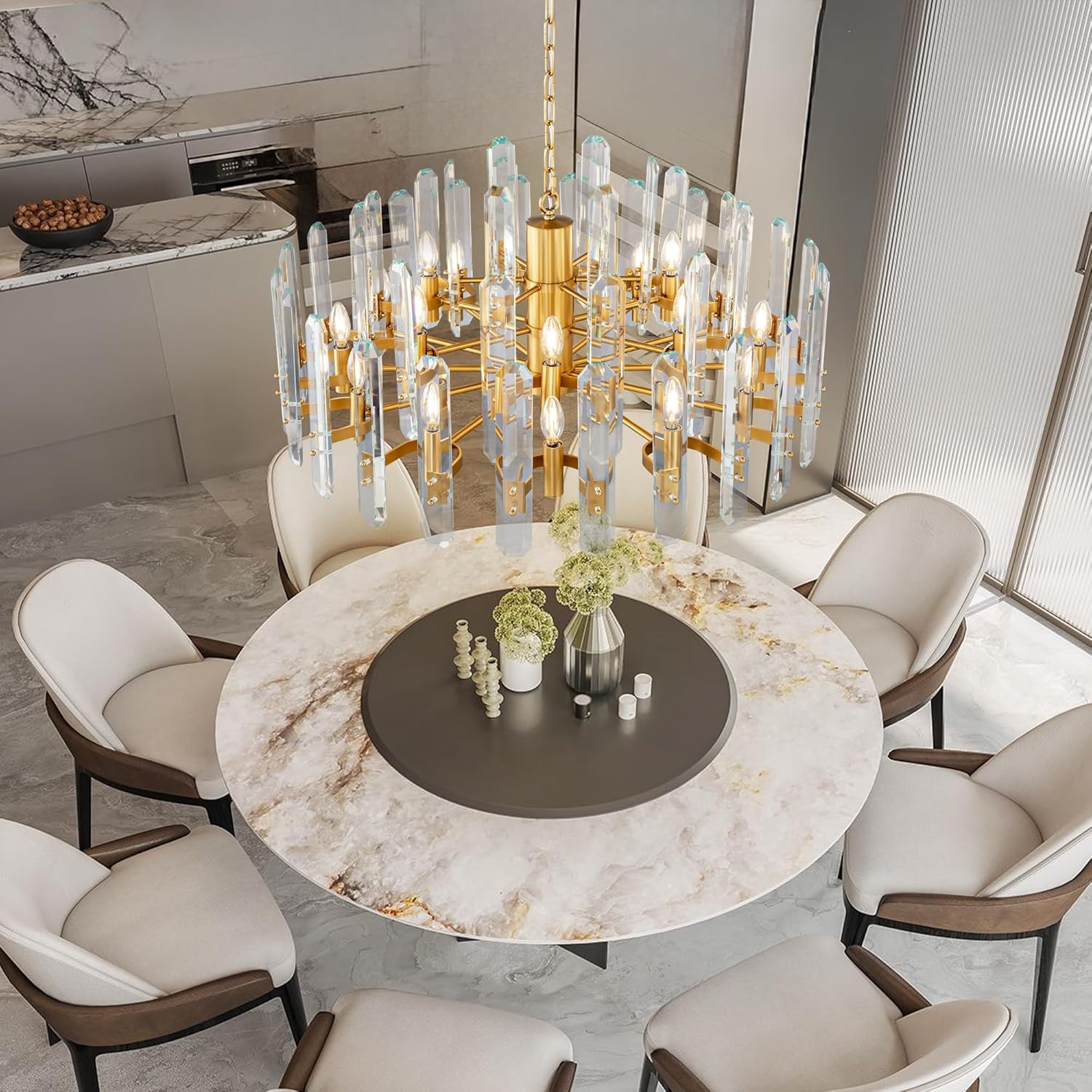 36" Luxury Gold Crystal 16 - Light Round Adjustable Chandelier - GoldRound - D24"Blushlighting