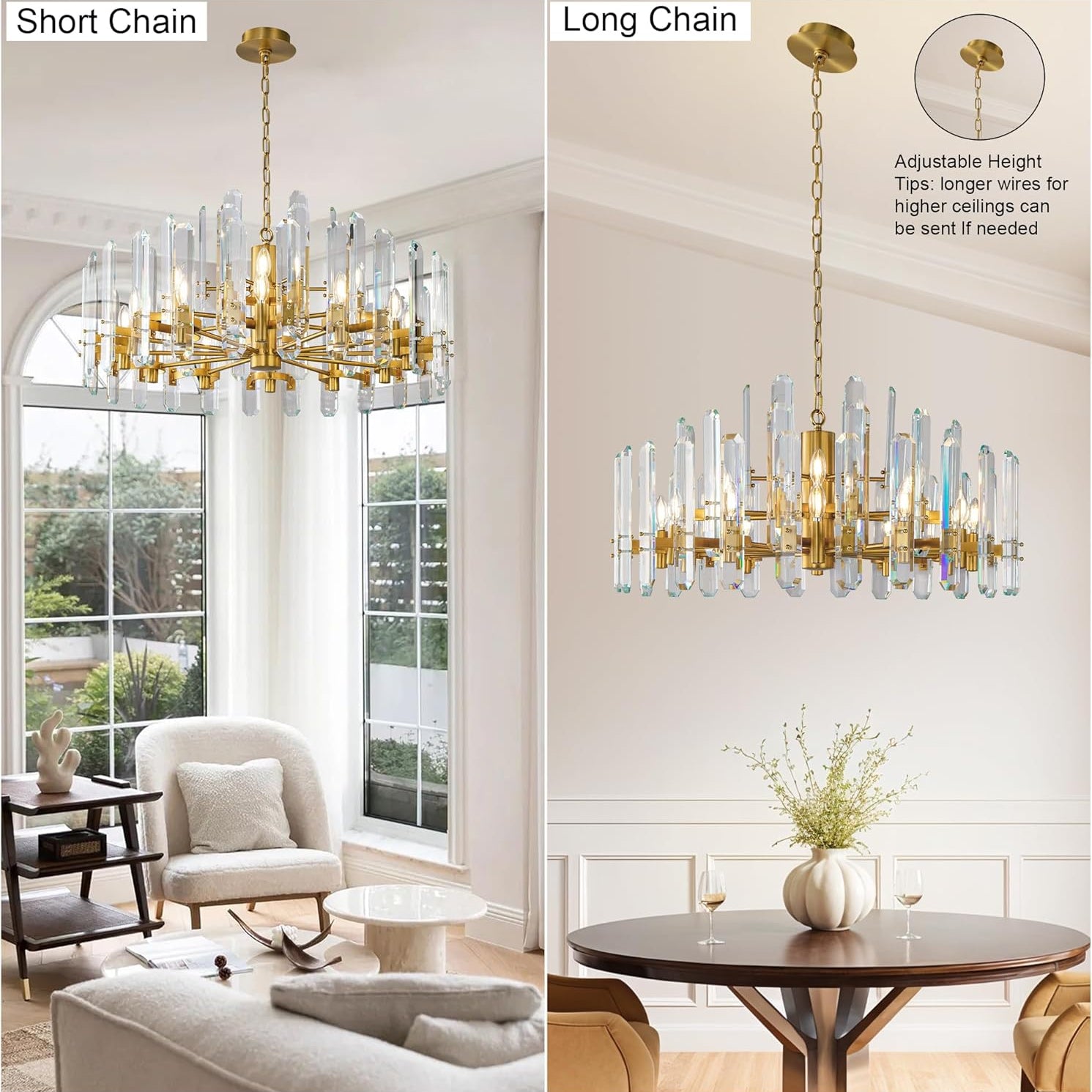 36" Luxury Gold Crystal 16-Light Round Adjustable Chandelier