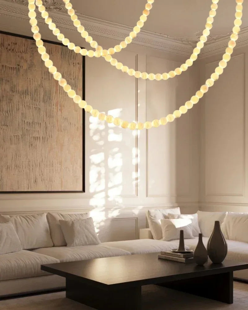 Modern LED Natural Alabaster Globes Beads Hanging Chandelier Indoor Lighting Fixture Modern Pendant lamp