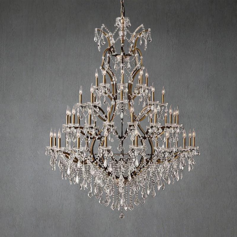 19th C. Romoco Iron & Crystal Round Chandelier 60"