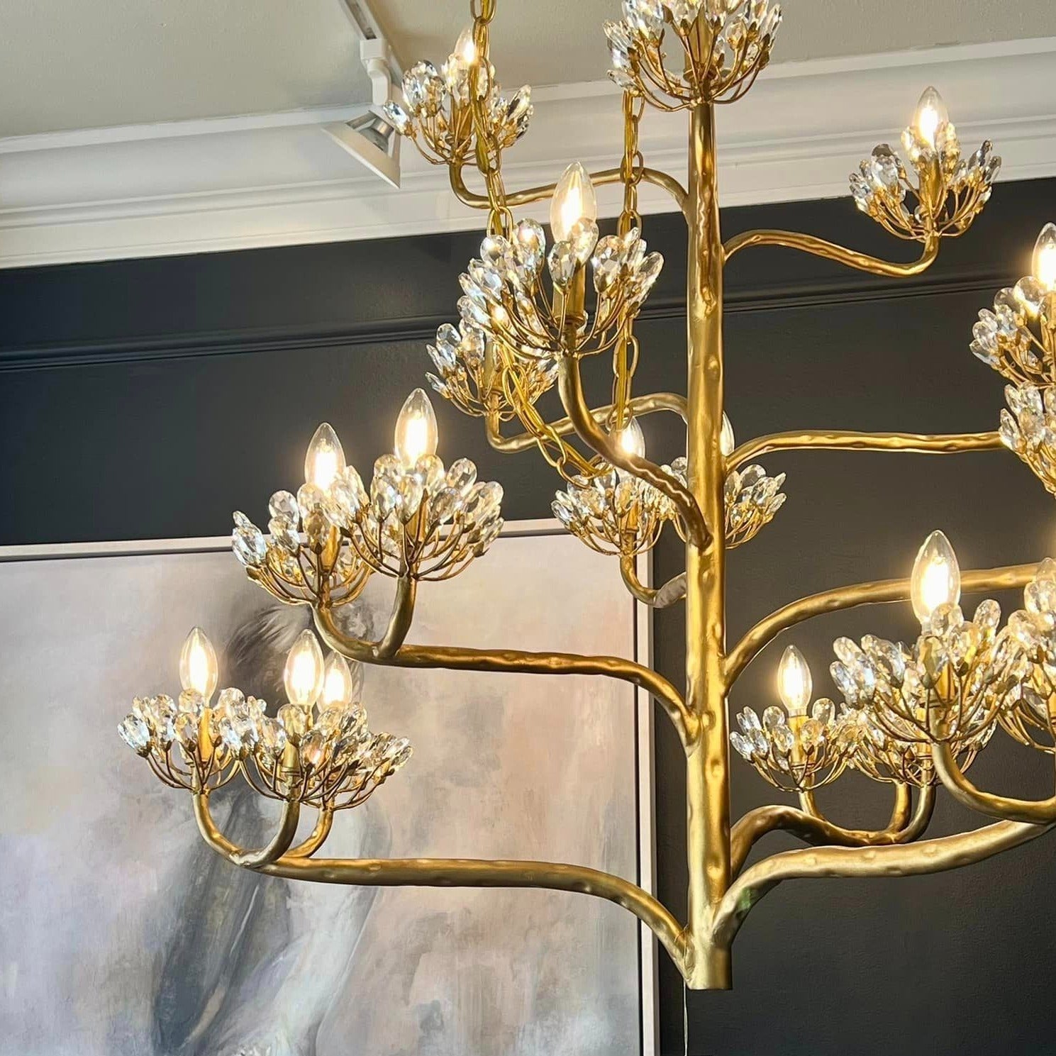 Luxury Branch Flower Chandelier in Gold for Living Room Staircase and Bedroom Lighting-Chandeliers-Blushlighting