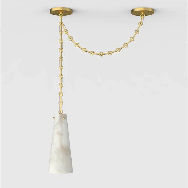 Modern 1 Light Alabaster Pendant Lamp, Brass Chain Chandelier For Bedroom Pendant Light Kevin Studio Inc