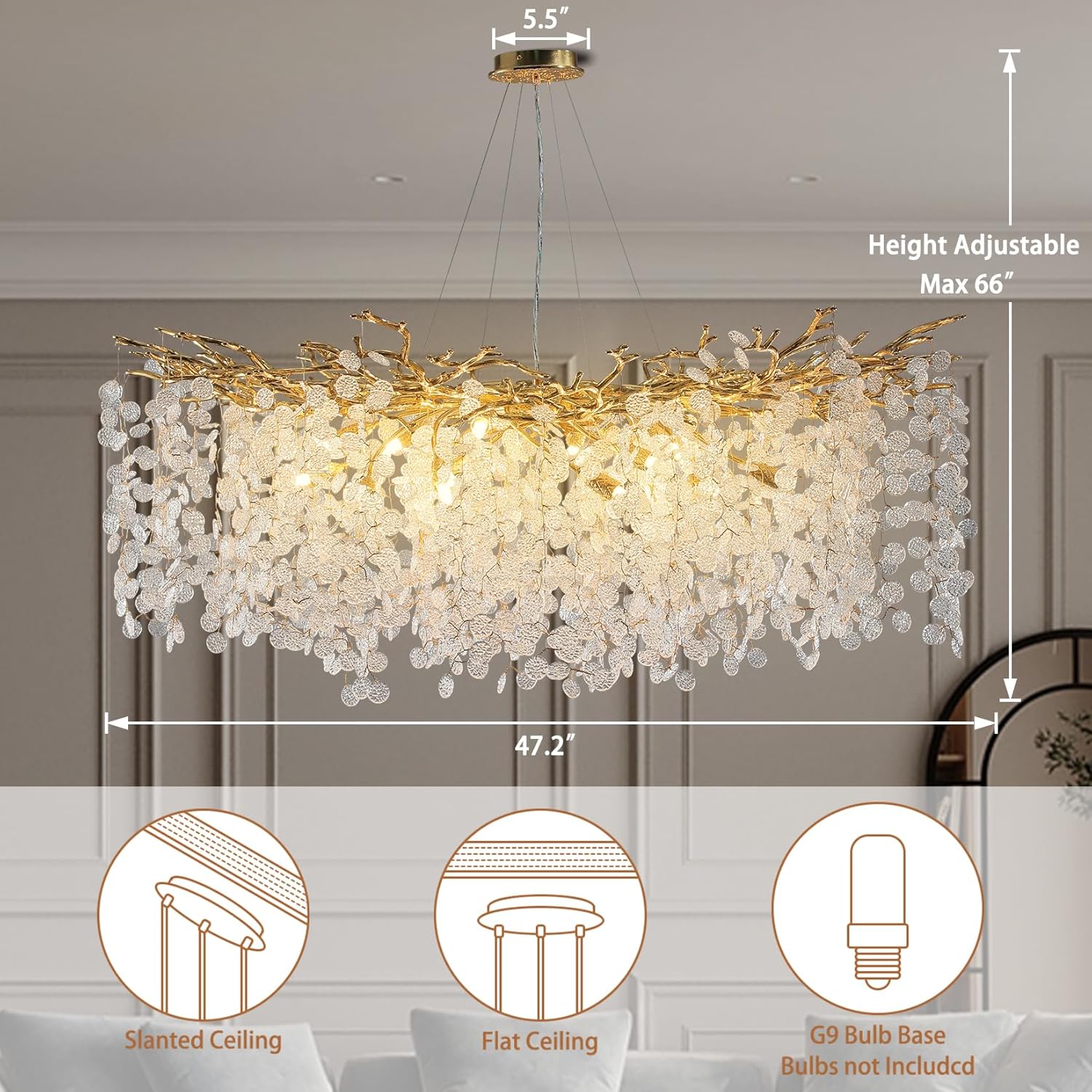 47" Gold Tree Branch Modern Crystal Chandelier - Blushlighting
