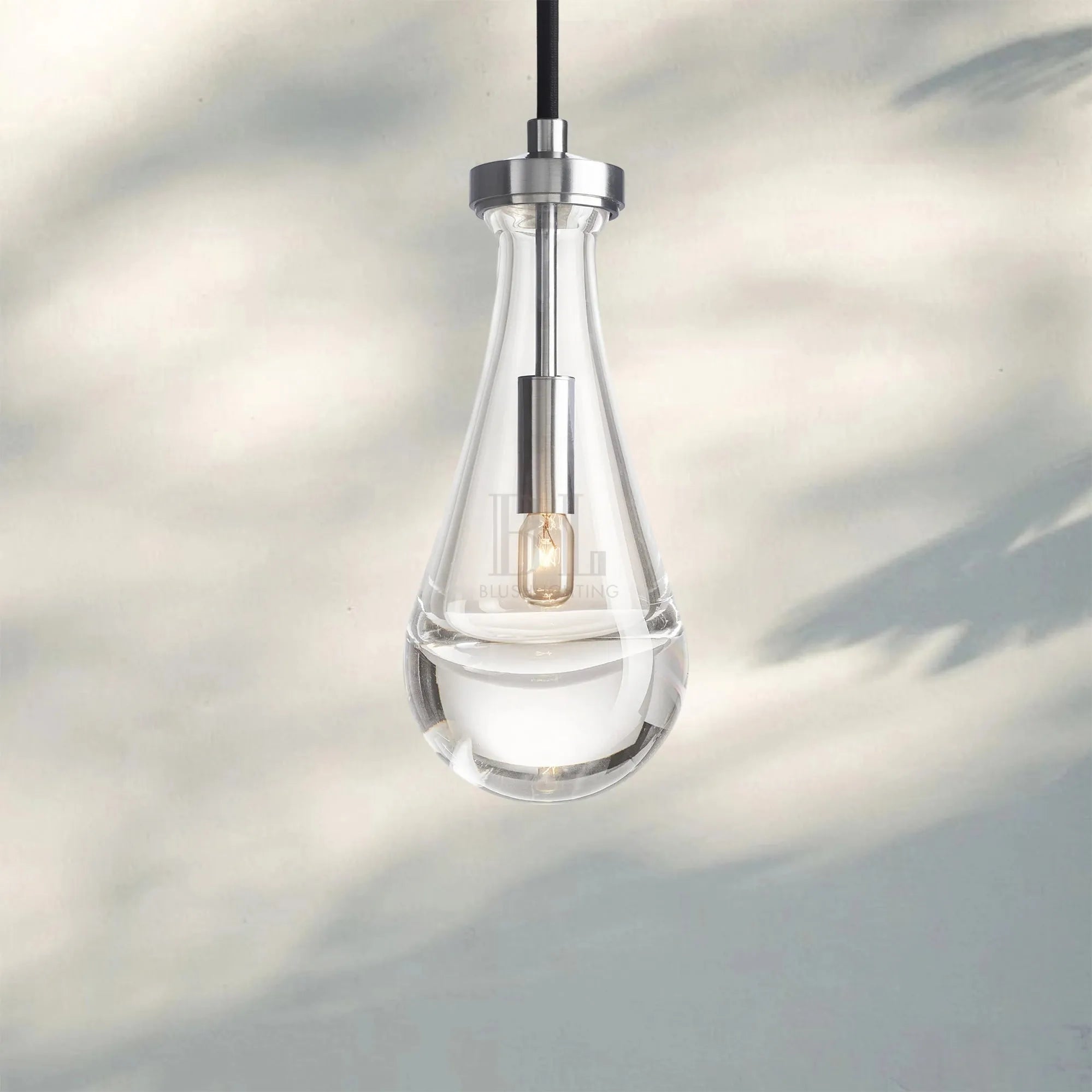 Raindrop Pendant Rod & Cord-Pendant Light For Bedroom,Pendant Light For dining room-Satin Nickel-Cord-Blushlighting