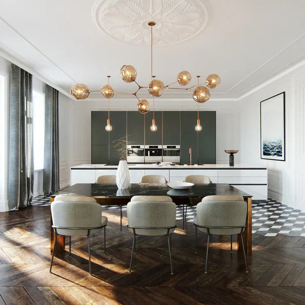 Modern Sputnik Smoky Gray/Amber Glass Branch Chandelier for Kitchen Island/Dining Room-Chandeliers-Blushlighting