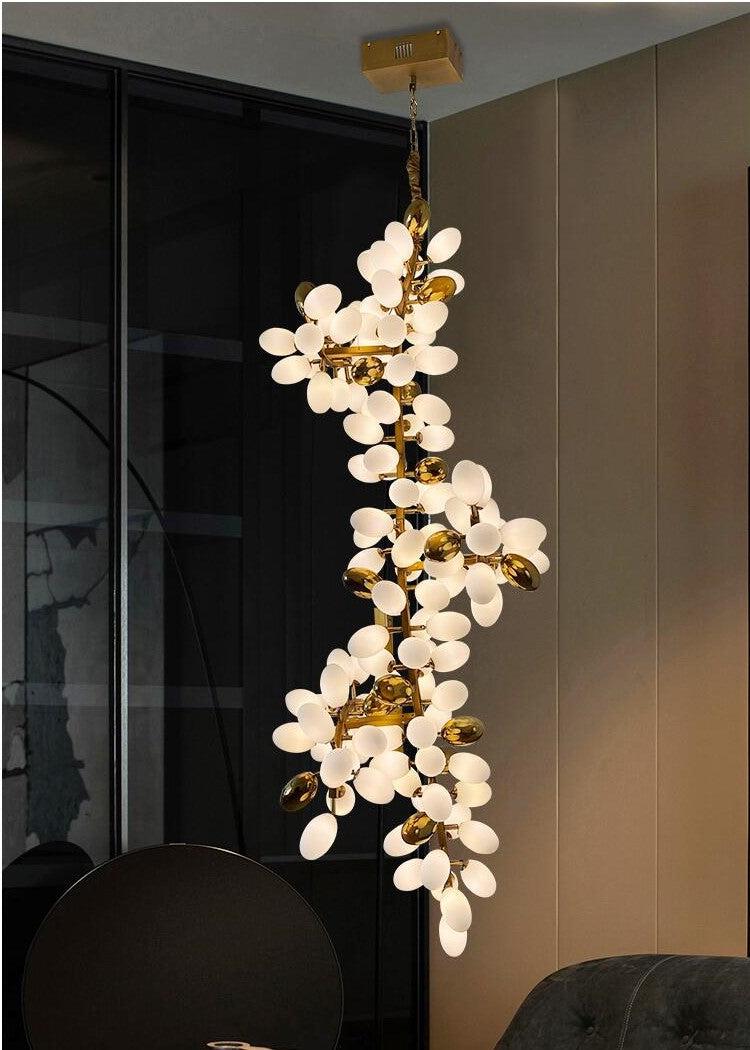 Large Branch Copper Chandelier with Grape Shape Bulbs Unique and Creative Light Fixture for Staircase/ Duplex/ High Ceiling Living Room/ Restaurant-Chandeliers-H 78.7" * D 29.5"-Warm Light-Blushlighting