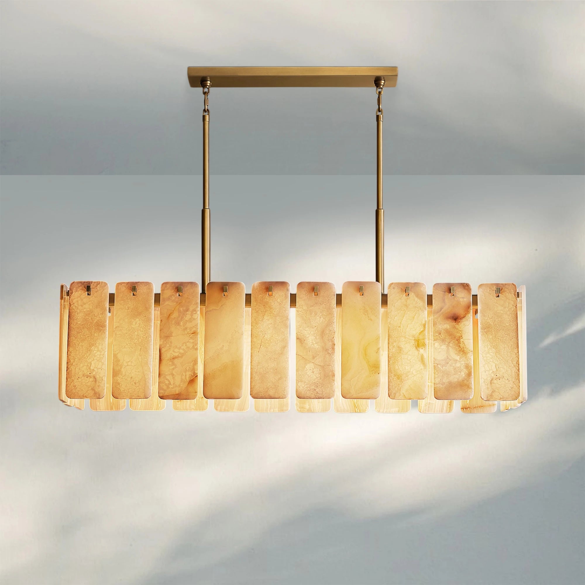 Calametta Onyx Rectangular Chandelier 60" 72''-60''-Lacquered Burnished Brass-Blushlighting