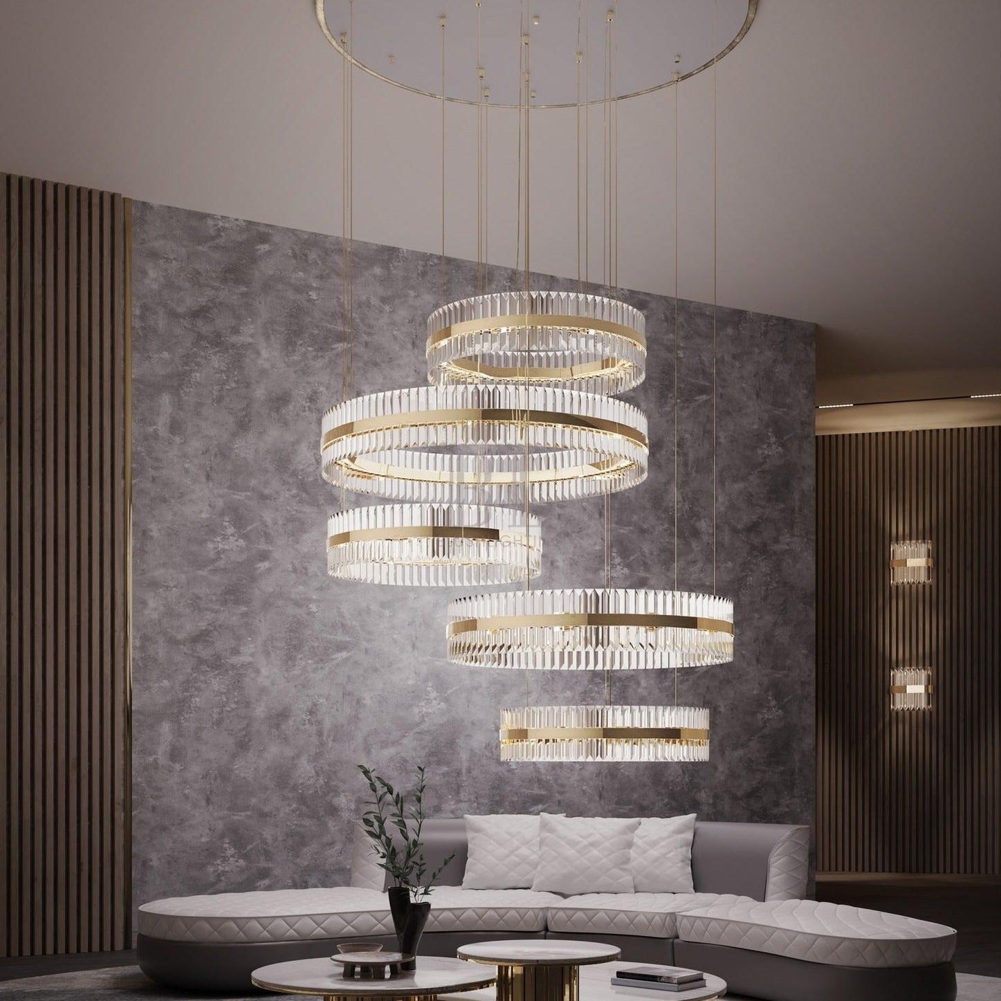 5-Ring Crystal Chandelier in Gold Finish-Chandeliers-Blushlighting-Blushlighting