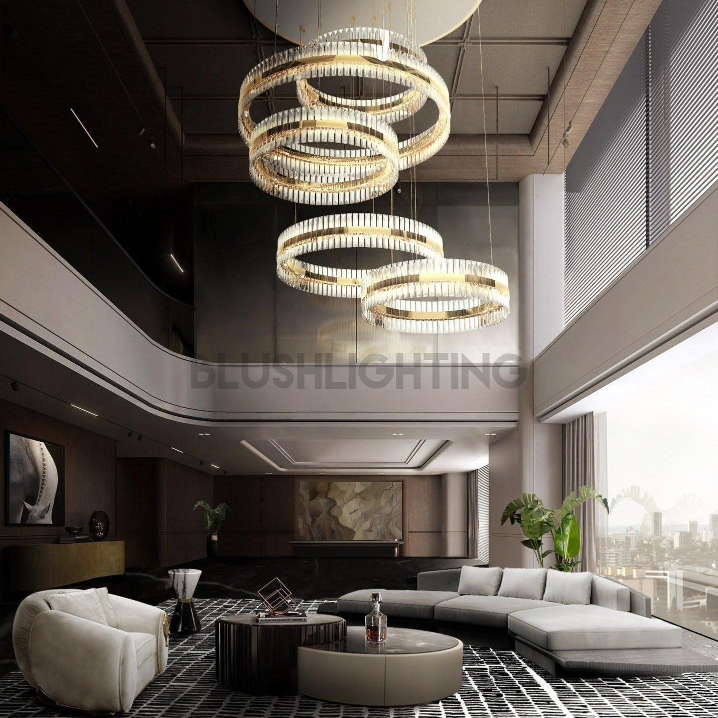 5-Ring Crystal Chandelier in Gold Finish-Chandeliers-Blushlighting-Blushlighting