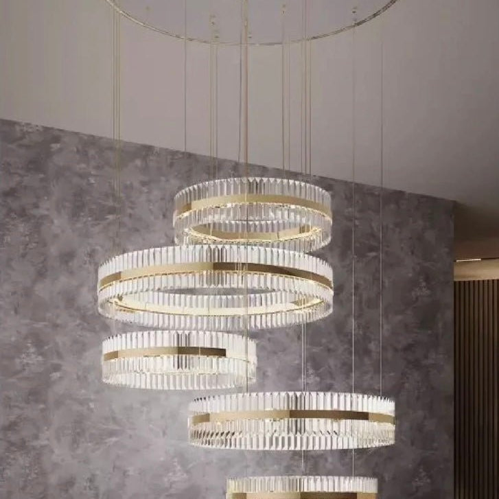5-Ring Crystal Chandelier in Gold Finish-Chandeliers-Blushlighting-Blushlighting