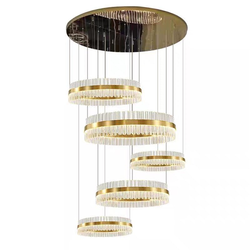 5-Ring Crystal Chandelier in Gold Finish-Chandeliers-Blushlighting-Canopy D47.2"*H118.1"-Gold Canopy-Warm Light-Blushlighting