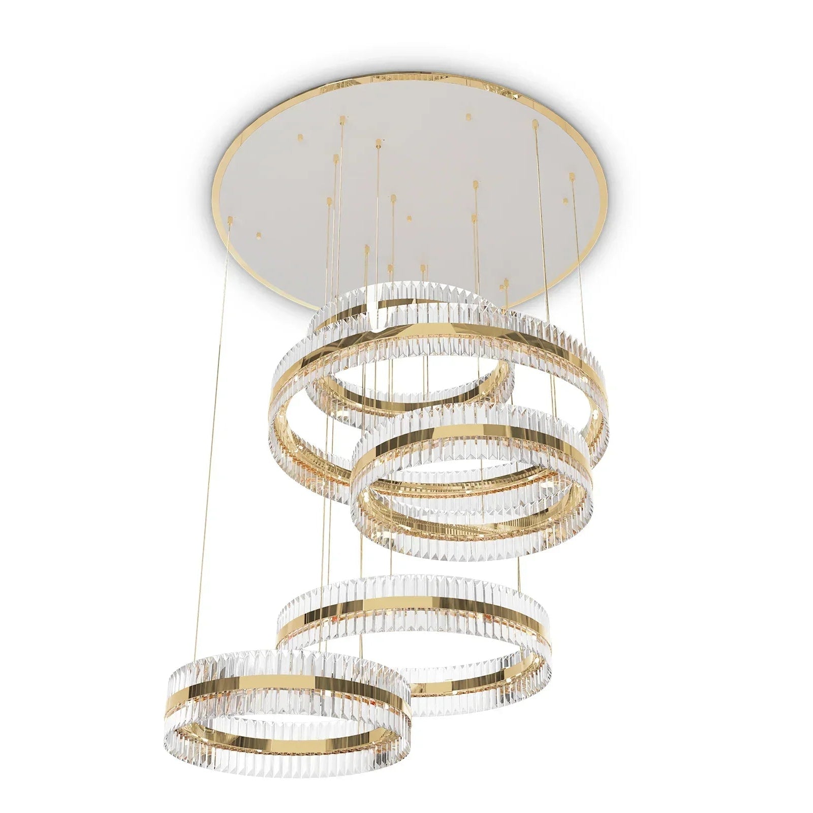 5-Ring Crystal Chandelier in Gold Finish-Chandeliers-Blushlighting-Blushlighting