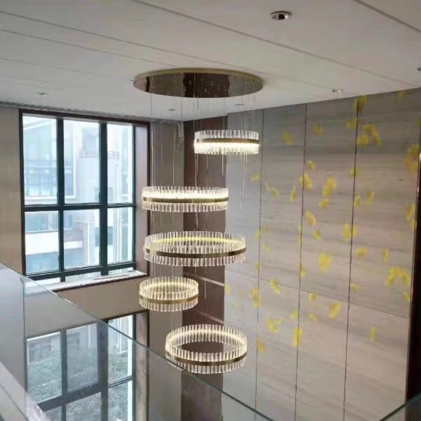 5-Ring Crystal Chandelier in Gold Finish-Chandeliers-Blushlighting-Blushlighting