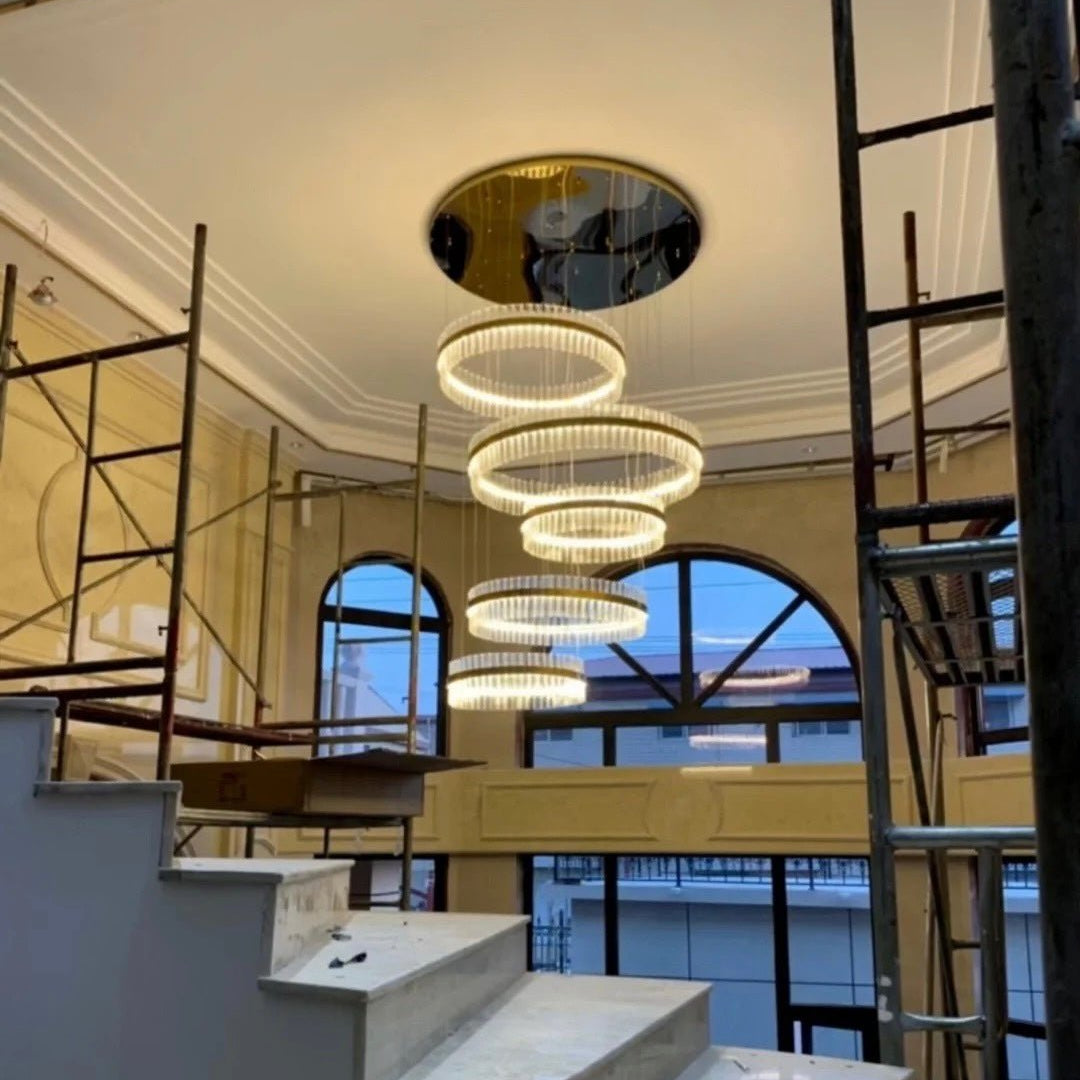 5-Ring Crystal Chandelier in Gold Finish-Chandeliers-Blushlighting-Blushlighting