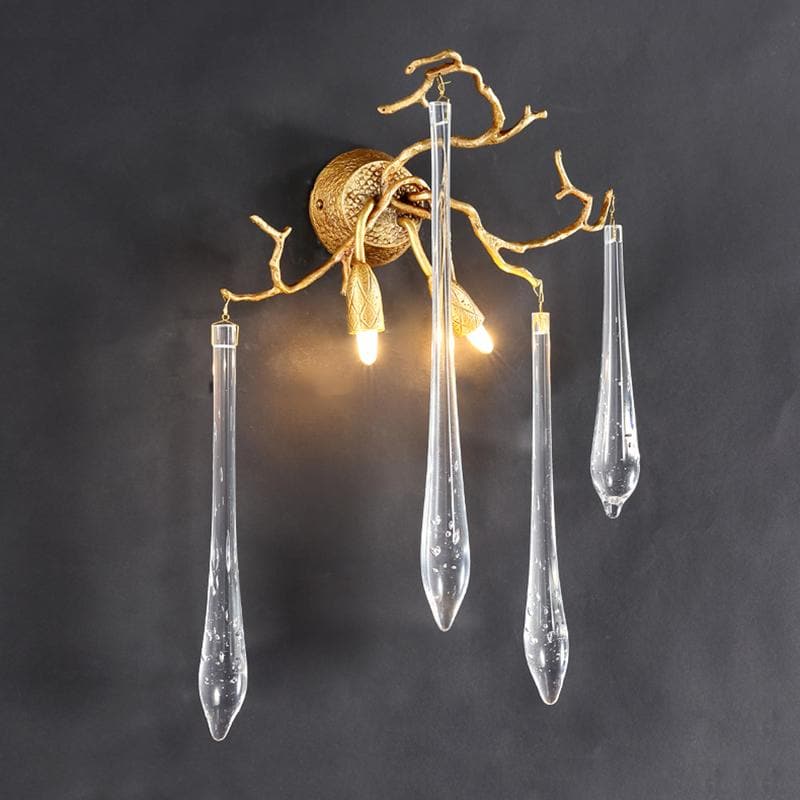 Teardrop Crystal Branch Brass Wall Sconce-W14" X D10" X H20"-Blushlighting