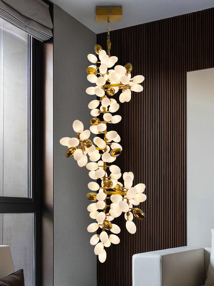 Large Branch Copper Chandelier with Grape Shape Bulbs Unique and Creative Light Fixture for Staircase/ Duplex/ High Ceiling Living Room/ Restaurant-Chandeliers-Blushlighting