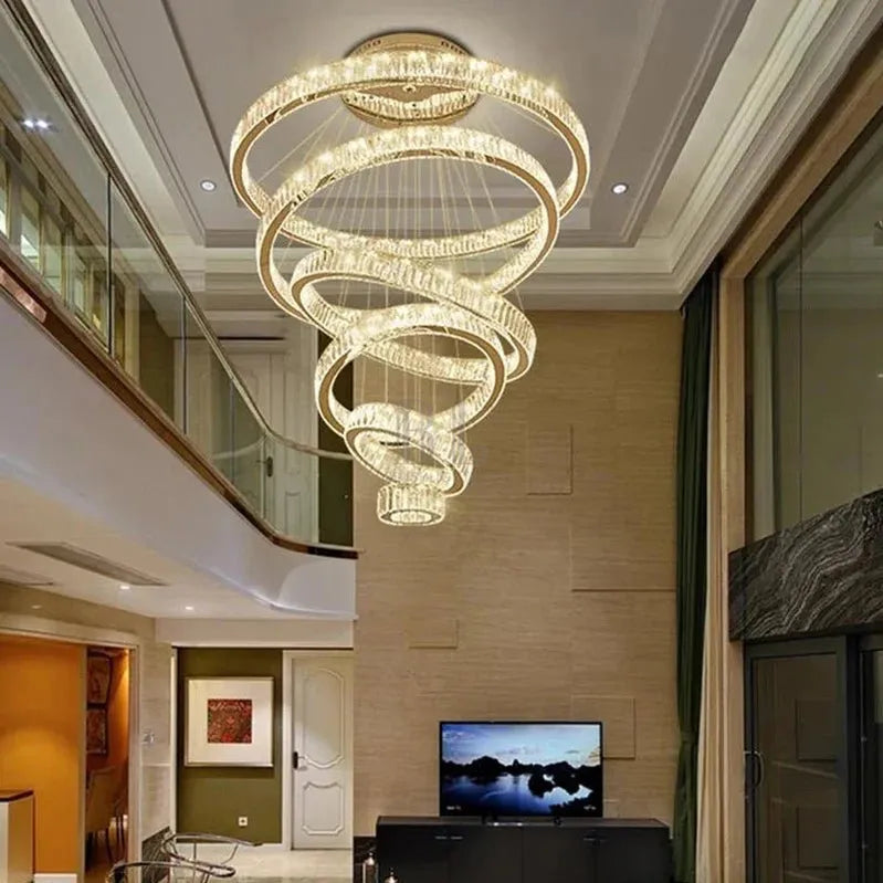 6 Tier Crystal Ring Chandelier for High Ceiling - GoldWarm white 3000KBlushlighting