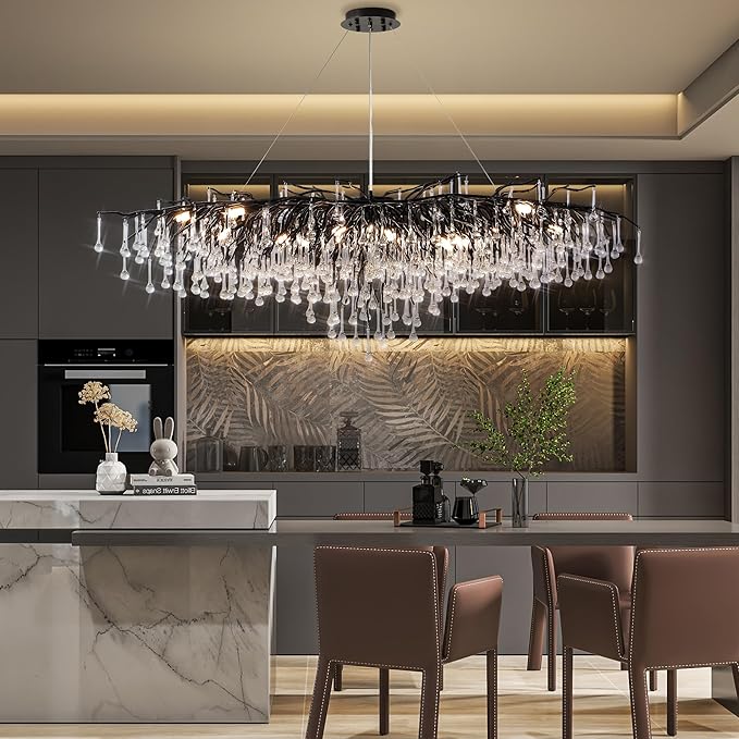 63" Black 15 - Light Modern Crystal Tree Branch Chandelier - BlackRectangular - L63"Blushlighting