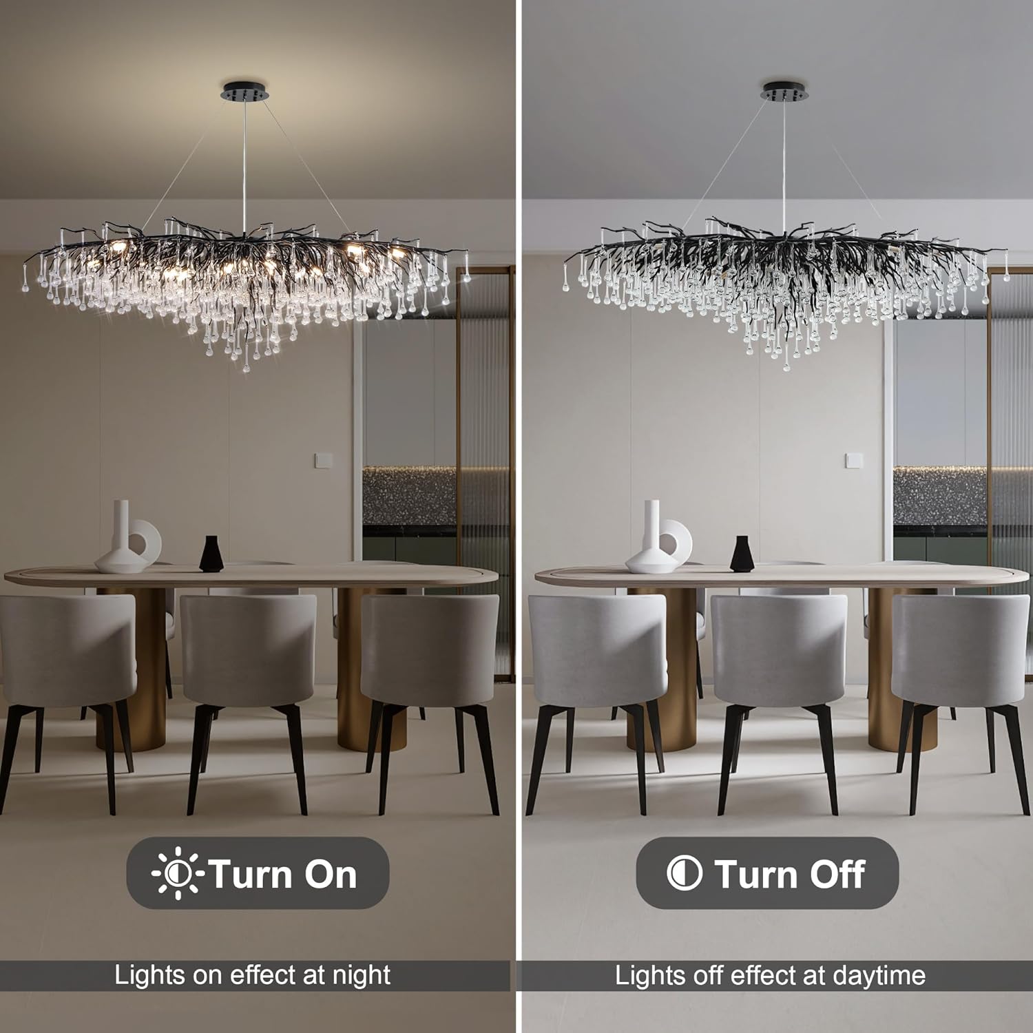 63" Black 15 - Light Modern Crystal Tree Branch Chandelier - BlackRectangular - L63"Blushlighting