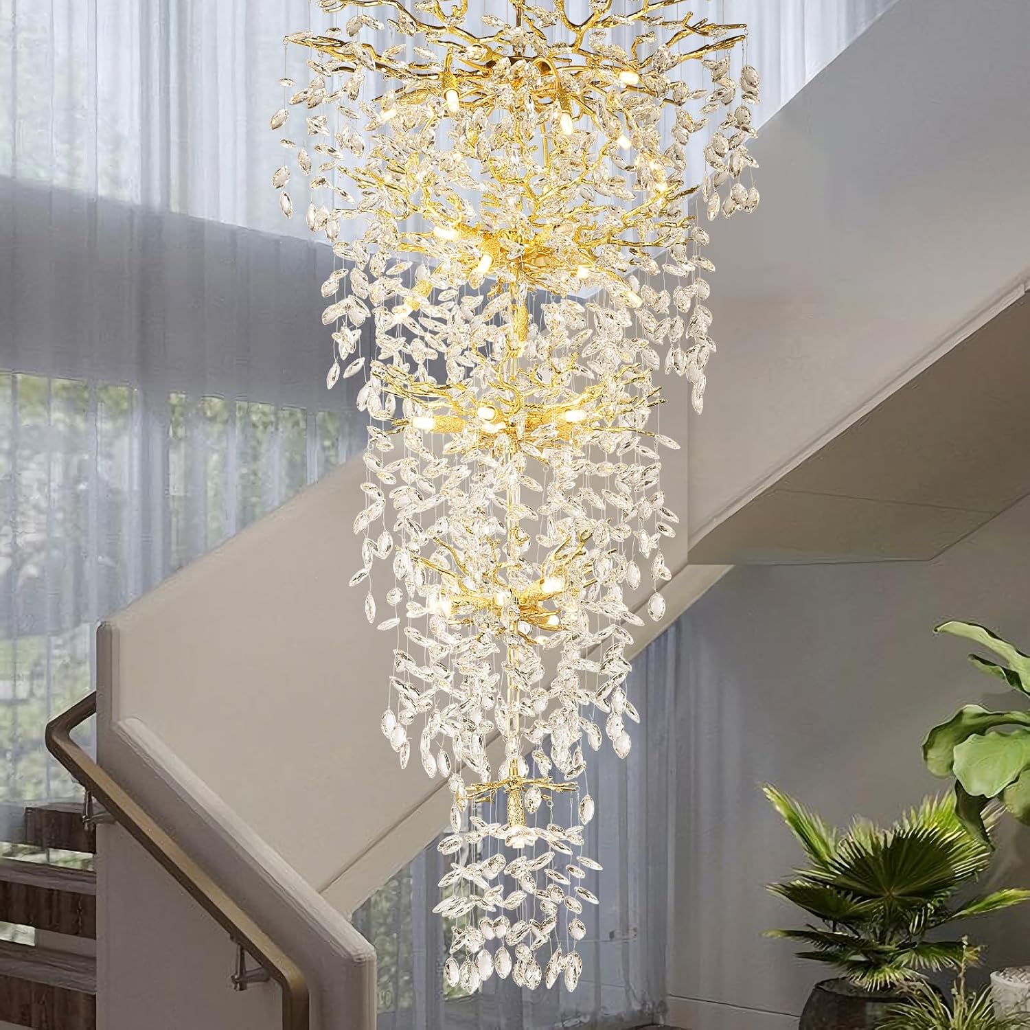 63'' Long Crystal Modern Gold Tree Branch Chandelier - GoldBlushlighting