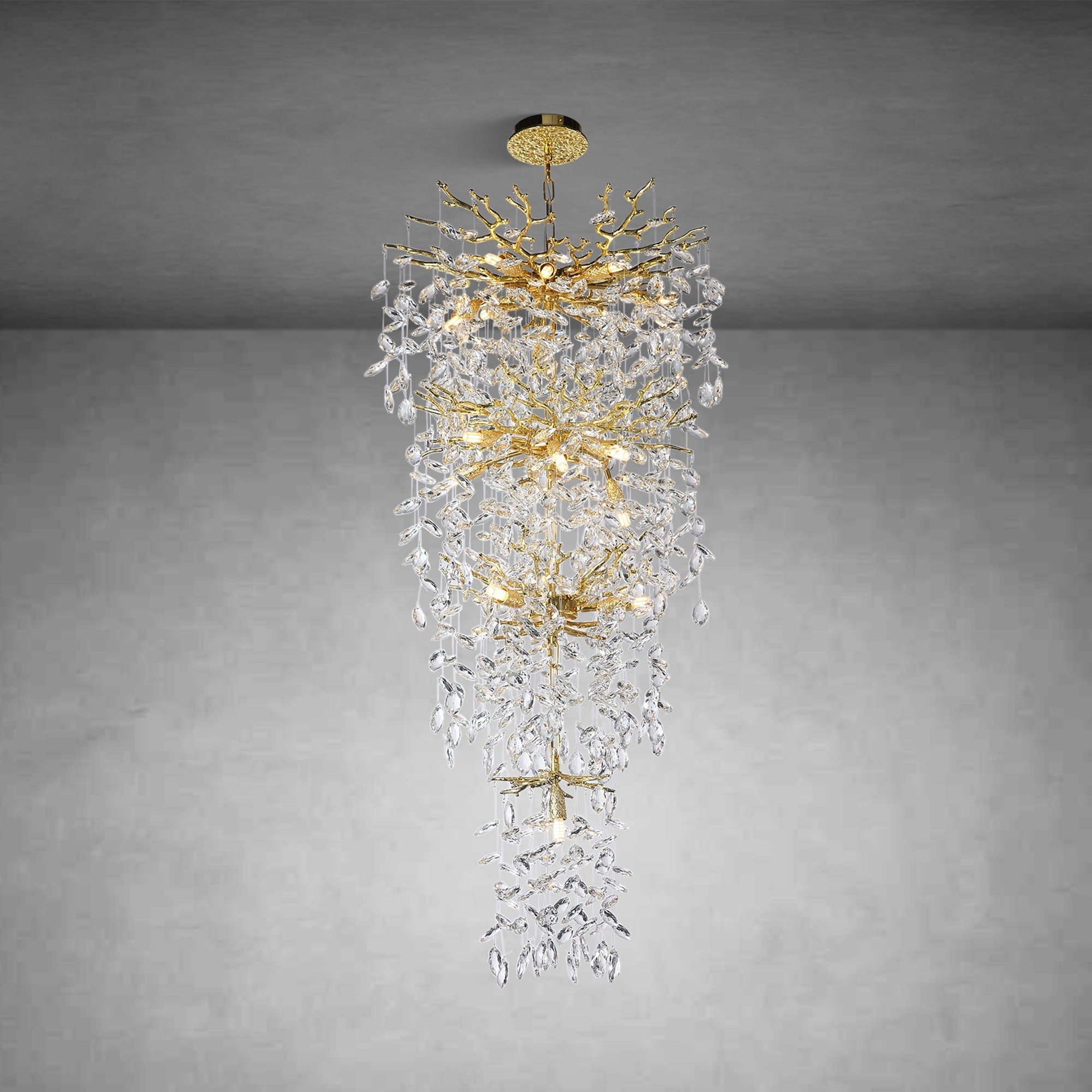 63'' Long Crystal Modern Gold Tree Branch Chandelier - GoldBlushlighting