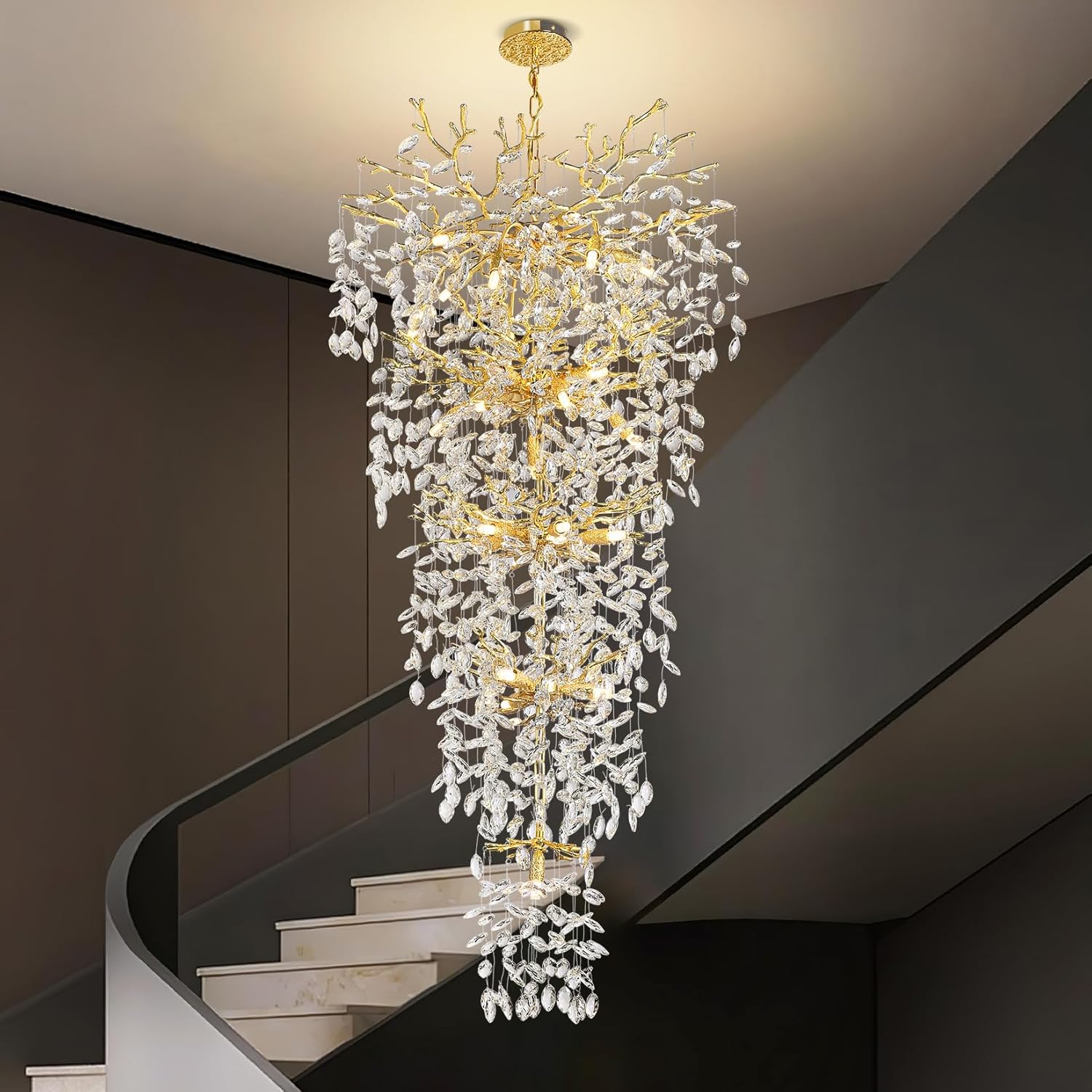63'' Long Crystal Modern Gold Tree Branch Chandelier - GoldBlushlighting