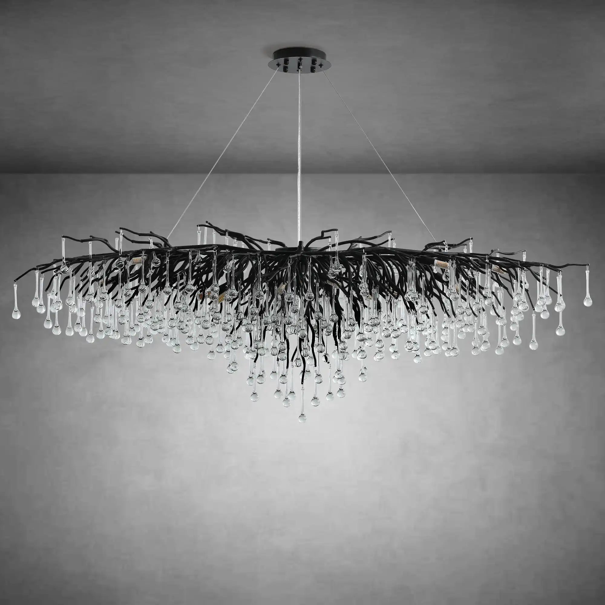 63" Modern Crystal Tree Branch Chandelier with 15 Lights - BlackRectangular - L63"Blushlighting