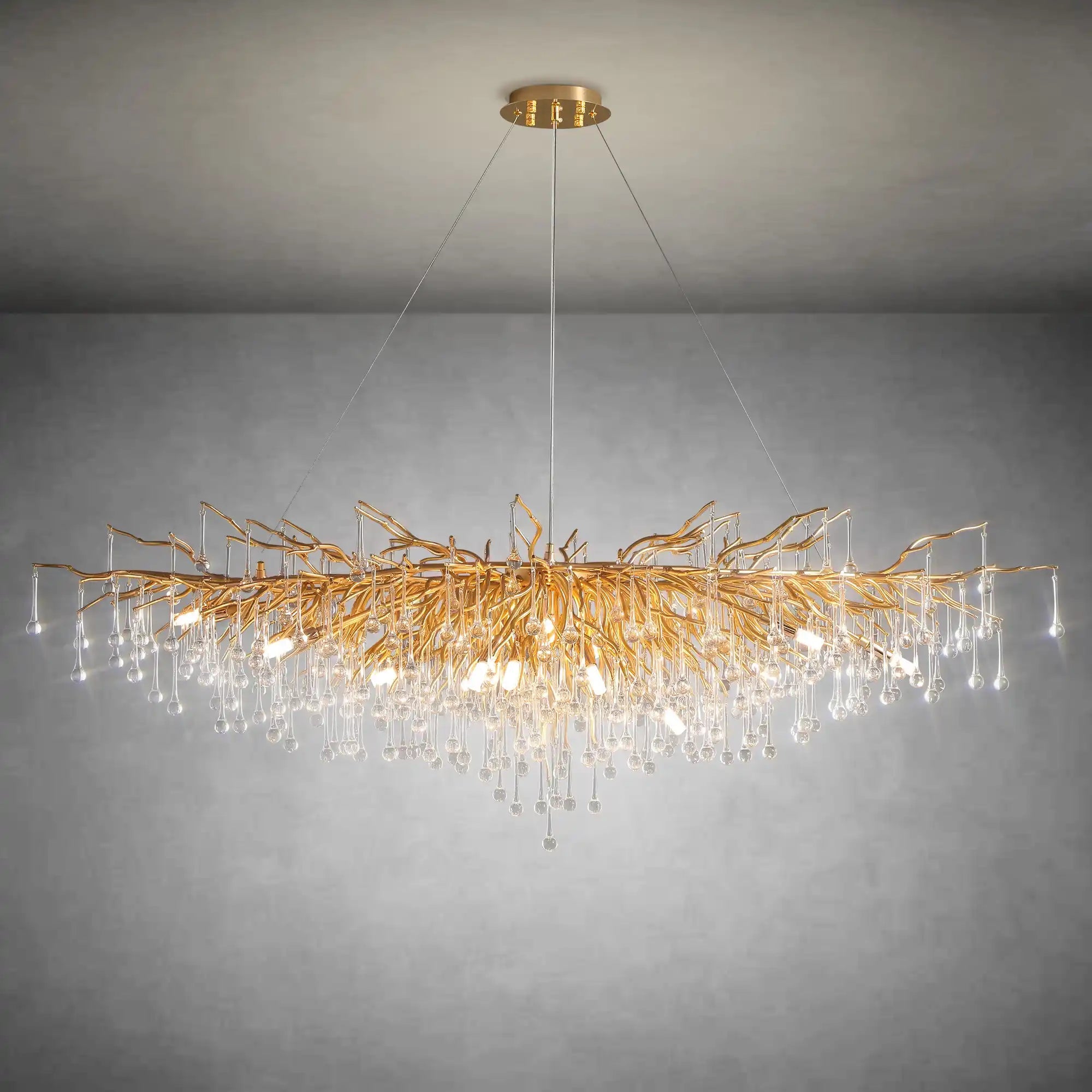63" Modern Crystal Tree Branch Chandelier with 15 Lights - GoldRectangular - L63"Blushlighting