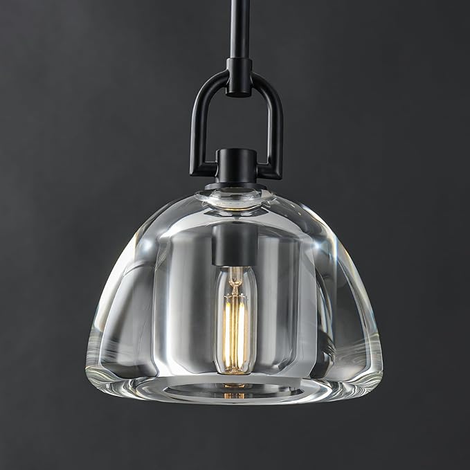 7" Black Glass Modern Pendant Light with Adjustable Height and Included E12 Bulb - Black - 7in - 1PC - RodsBlushlighting