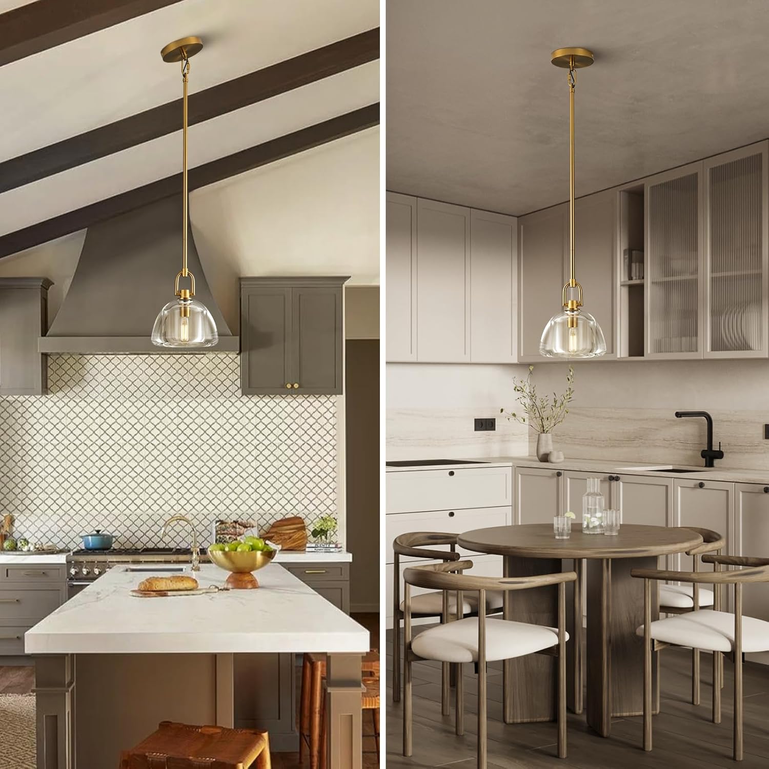 7 - inch Glass Brass Pendant Light with Adjustable Height – 2 Pack - Brass - D7in - 2PCSBlushlighting