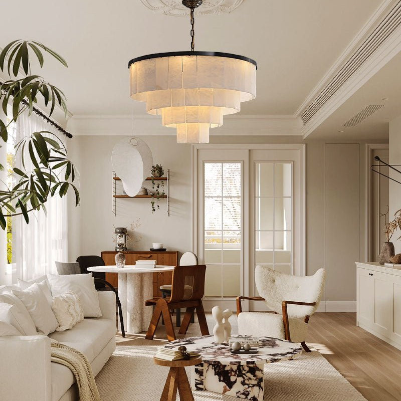 7-Layer Round Alabaster Chandelier lamp black for living room, bedroom, dining room-American Vintage chandelier lamp-Blushlighting-Blushlighting