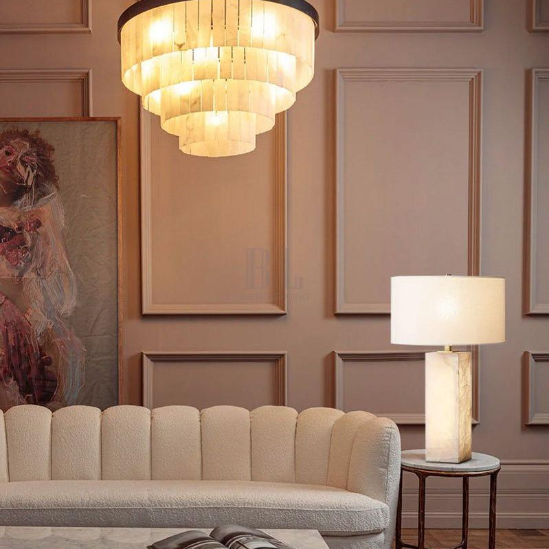 7-Layer Round Alabaster Chandelier lamp black for living room, bedroom, dining room-American Vintage chandelier lamp-Blushlighting-Blushlighting