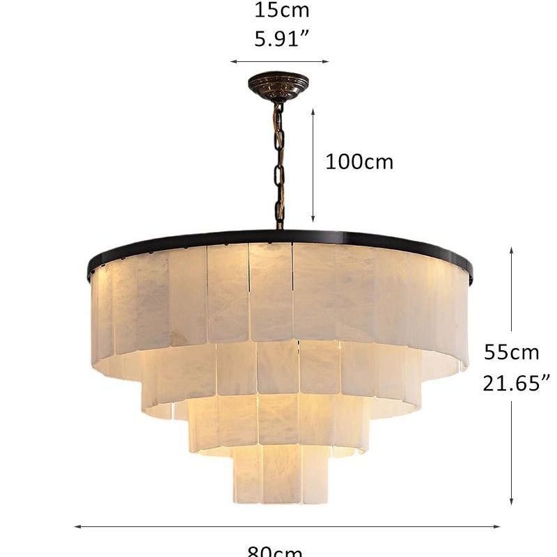 7-Layer Round Alabaster Chandelier lamp black for living room, bedroom, dining room-American Vintage chandelier lamp-Blushlighting-4R-D80*H55CM/D31.5*H21.65"-White + Black-Blushlighting