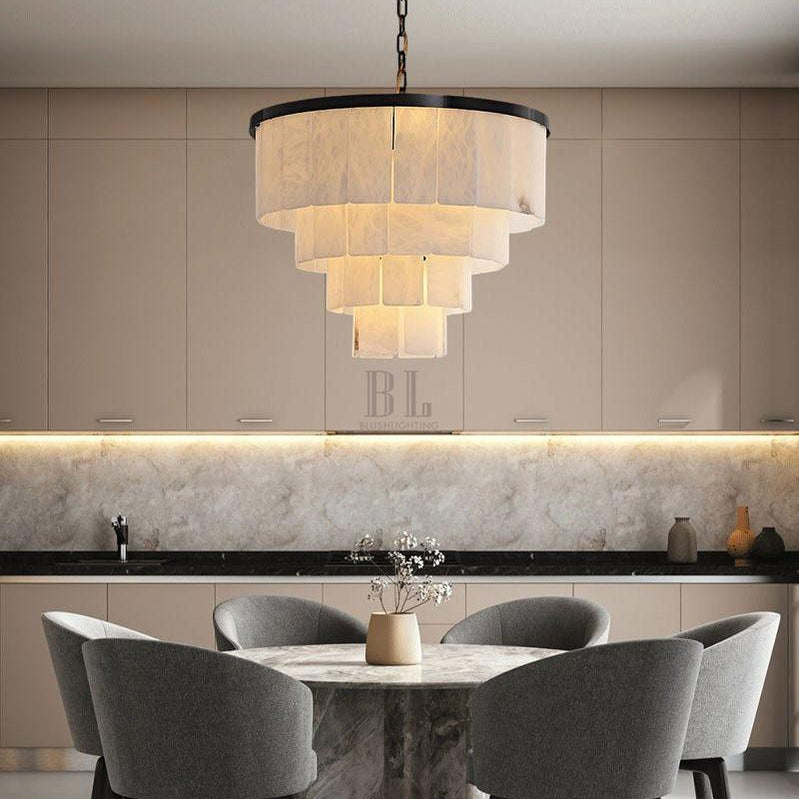 7-Layer Round Alabaster Chandelier lamp black for living room, bedroom, dining room-American Vintage chandelier lamp-Blushlighting-Blushlighting