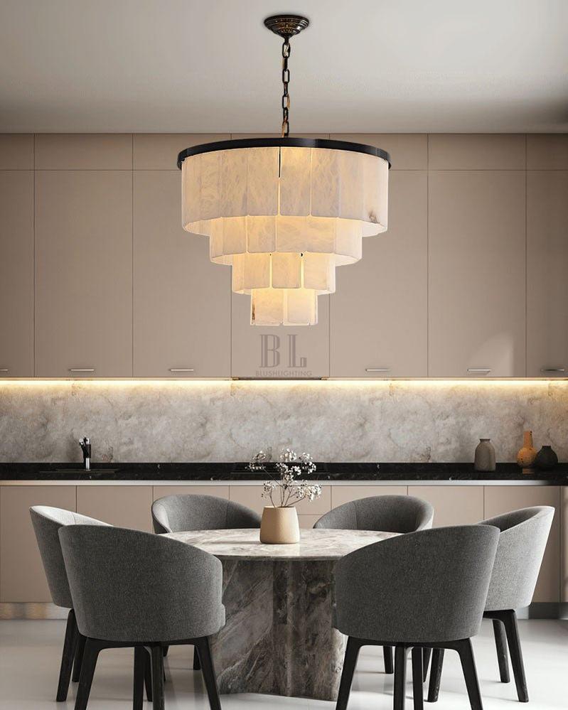 7-Layer Round Alabaster Chandelier lamp black for living room, bedroom, dining room-American Vintage chandelier lamp-Blushlighting-Blushlighting