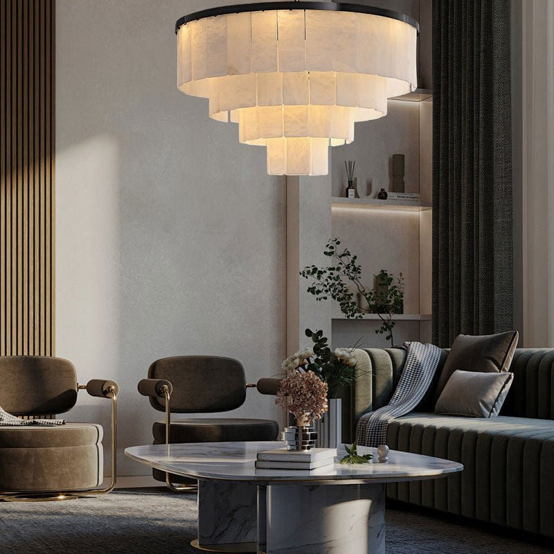 7-Layer Round Alabaster Chandelier lamp black for living room, bedroom, dining room-American Vintage chandelier lamp-Blushlighting-Blushlighting