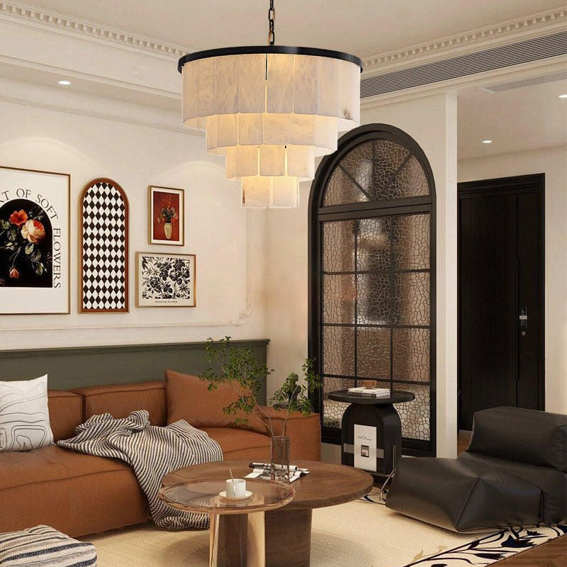 7-Layer Round Alabaster Chandelier lamp black for living room, bedroom, dining room-American Vintage chandelier lamp-Blushlighting-Blushlighting