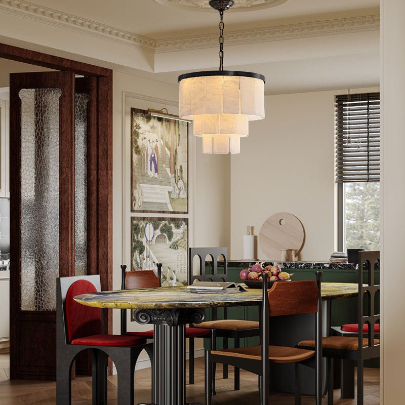 7-Layer Round Alabaster Chandelier lamp black for living room, bedroom, dining room-American Vintage chandelier lamp-Blushlighting-Blushlighting