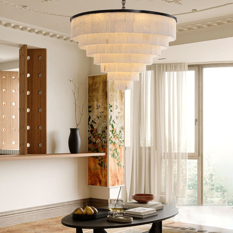 7-Layer Round Alabaster Chandelier lamp black for living room, bedroom, dining room-American Vintage chandelier lamp-Blushlighting-Blushlighting