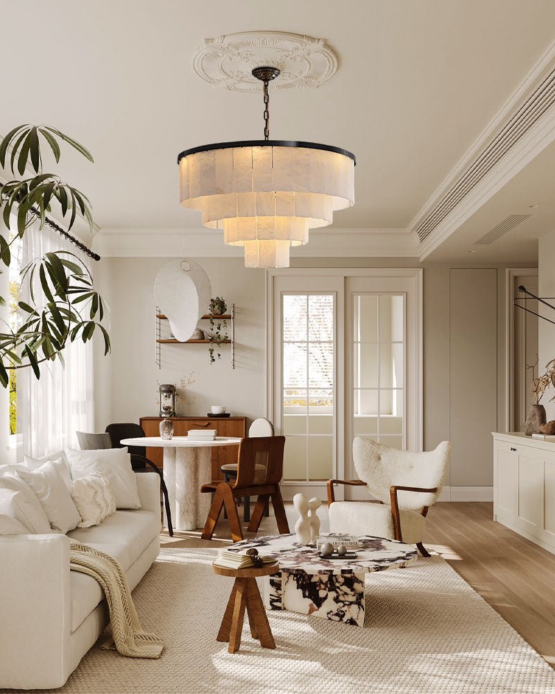 7-Layer Round Alabaster Chandelier lamp black for living room, bedroom, dining room-American Vintage chandelier lamp-Blushlighting-Blushlighting