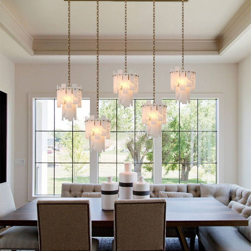 7-light 2-tier Alabaster marble Round Chandelier 13" with adjustable chain 150cm-Luxury Modern Chandelier-Blushlighting-Blushlighting