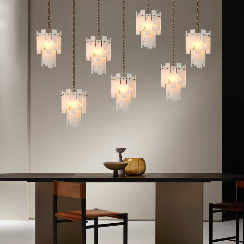 7-light 2-tier Alabaster marble Round Chandelier 13" with adjustable chain 150cm-Luxury Modern Chandelier-Blushlighting-Blushlighting