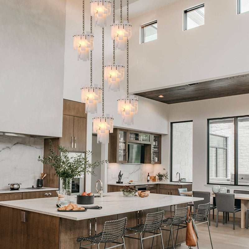 7-light 2-tier Alabaster marble Round Chandelier 13" with adjustable chain 150cm-Luxury Modern Chandelier-Blushlighting-Blushlighting
