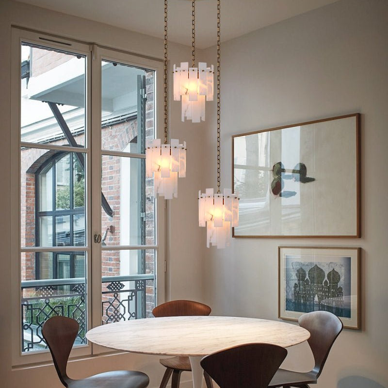 7-light 2-tier Alabaster marble Round Chandelier 13" with adjustable chain 150cm-Luxury Modern Chandelier-Blushlighting-Blushlighting