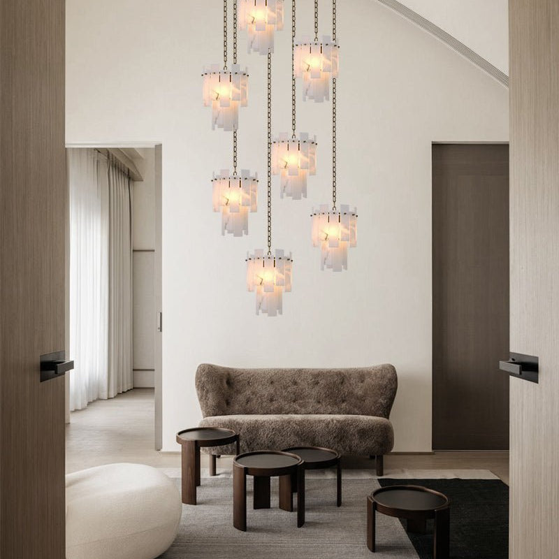 7-light 2-tier Alabaster marble Round Chandelier 13" with adjustable chain 150cm-Luxury Modern Chandelier-Blushlighting-Blushlighting