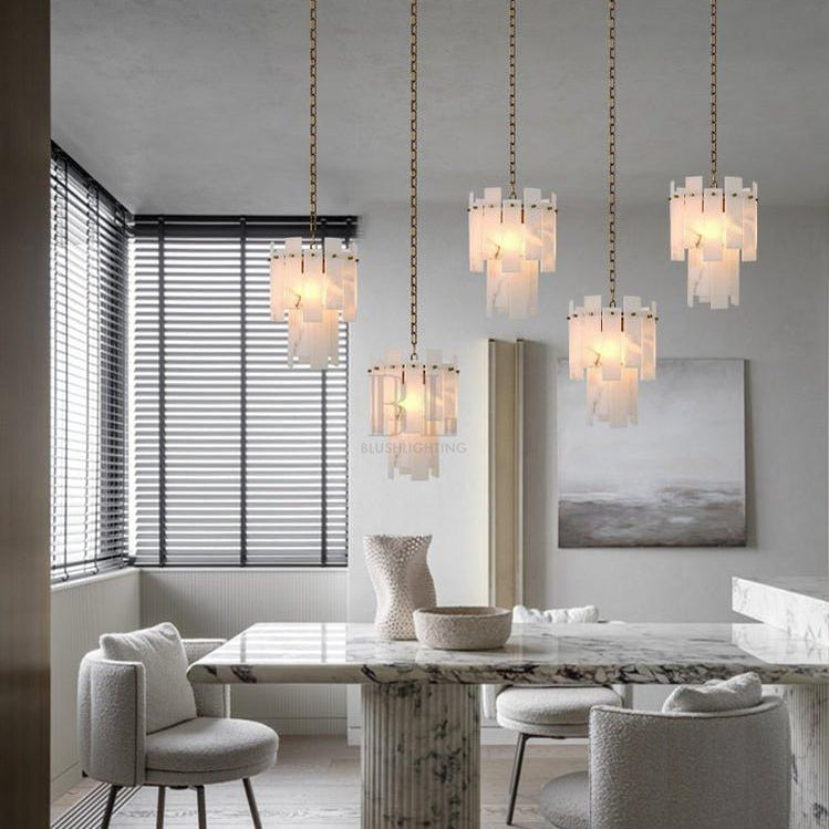 7-light 2-tier Alabaster marble Round Chandelier 13" with adjustable chain 150cm-Luxury Modern Chandelier-Blushlighting-Blushlighting