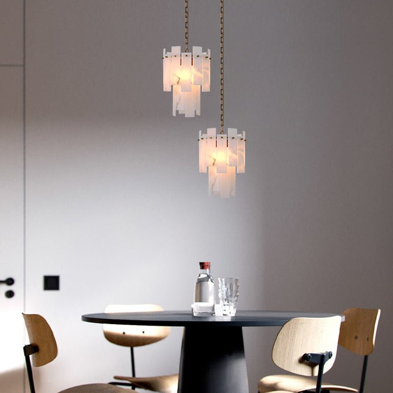 7-light 2-tier Alabaster marble Round Chandelier 13" with adjustable chain 150cm-Luxury Modern Chandelier-Blushlighting-Blushlighting