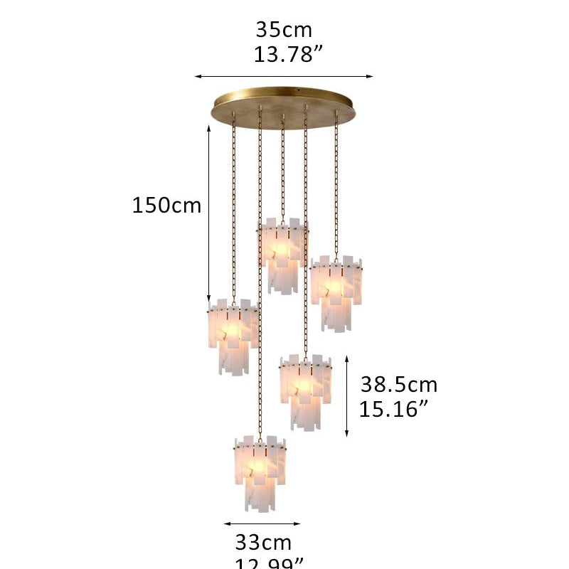 7-light 2-tier Alabaster marble Round Chandelier 13" with adjustable chain 150cm-Luxury Modern Chandelier-Blushlighting-5-light-D33*H38.5CM/D12.99“*H15.16"-A-Brass-Blushlighting