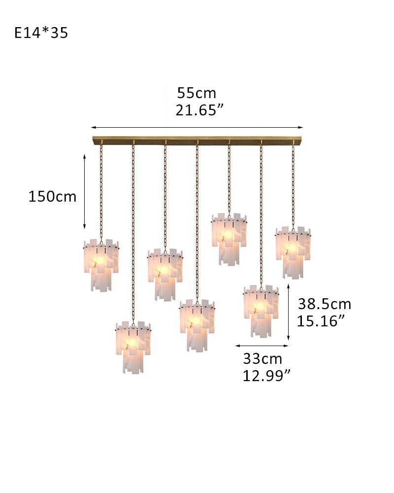 7-light 2-tier Alabaster marble Round Chandelier 13" with adjustable chain 150cm-Luxury Modern Chandelier-Blushlighting-7-light-D33*H38.5CM/D12.99“*H15.16"-B-Brass-Blushlighting