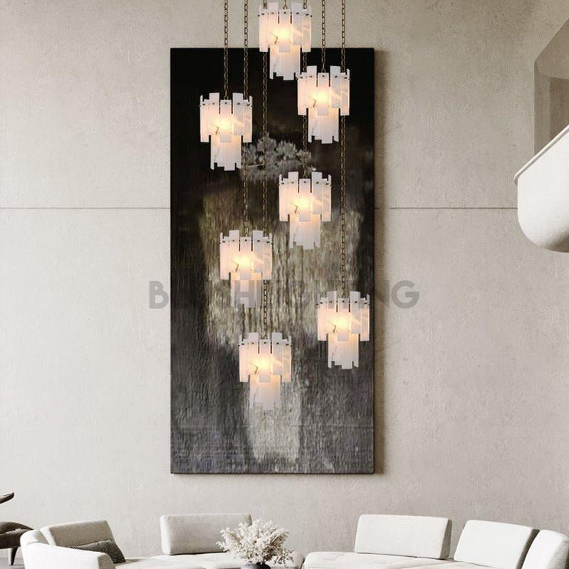 7-light 2-tier Alabaster marble Round Chandelier 13" with adjustable chain 150cm-Luxury Modern Chandelier-Blushlighting-Blushlighting